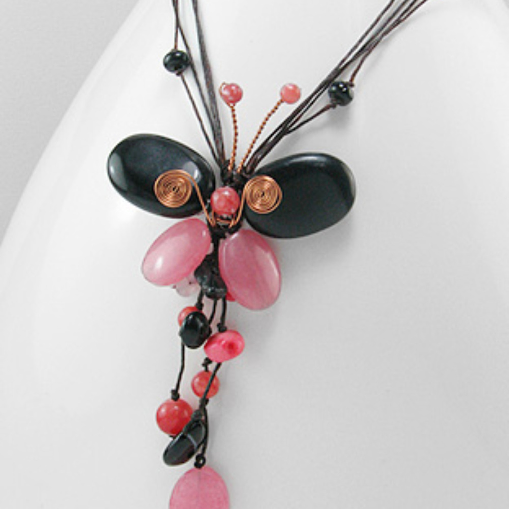 Natural Gemstone Necklace w/ Genuine Leather Chain